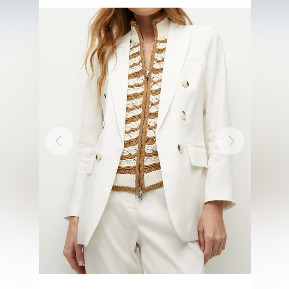 $268 NWT Veronica Beard Ariana Dickey Jacket insert dual zip tan white stripe - Picture 7 of 10